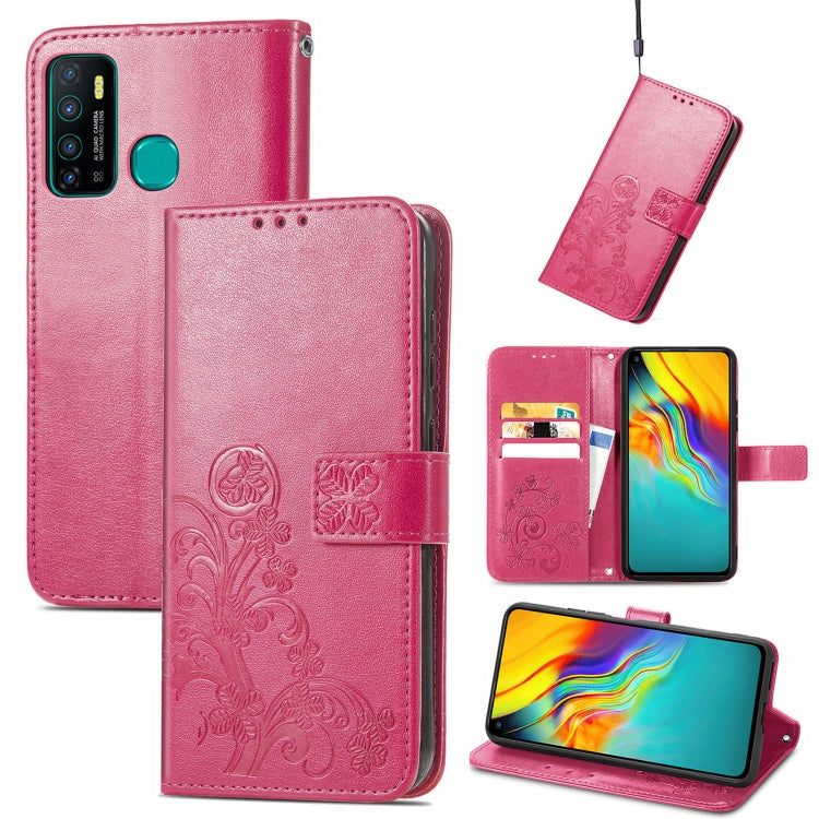 Pink embossed leather phone wallet case with clasp, card slot, and lanyard strap
