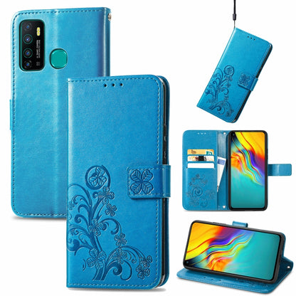 Blue embossed floral leather phone wallet case with card slots and lanyard