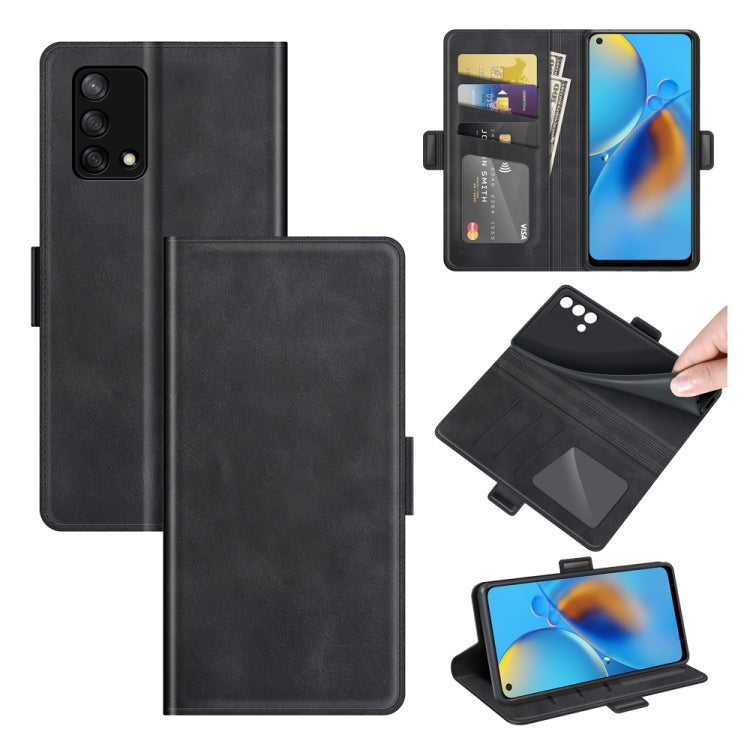 Black leather flip phone case with dual magnetic closure and card holder slots