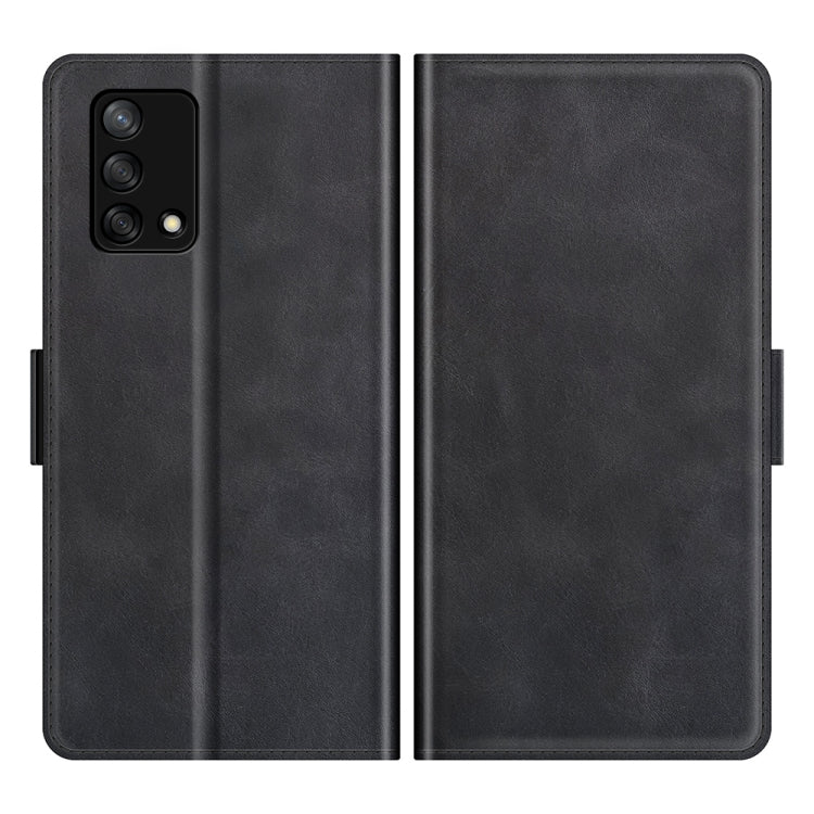 Black leather horizontal flip case with magnetic sides and camera cutout