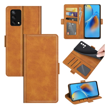 Brown leather flip phone case with dual magnetic closure and card holder slots