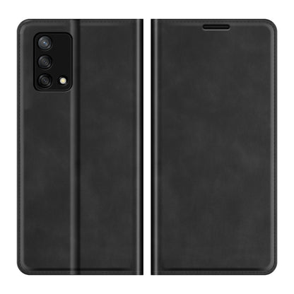 Black leather folio case showing back camera cutout and front cover panel