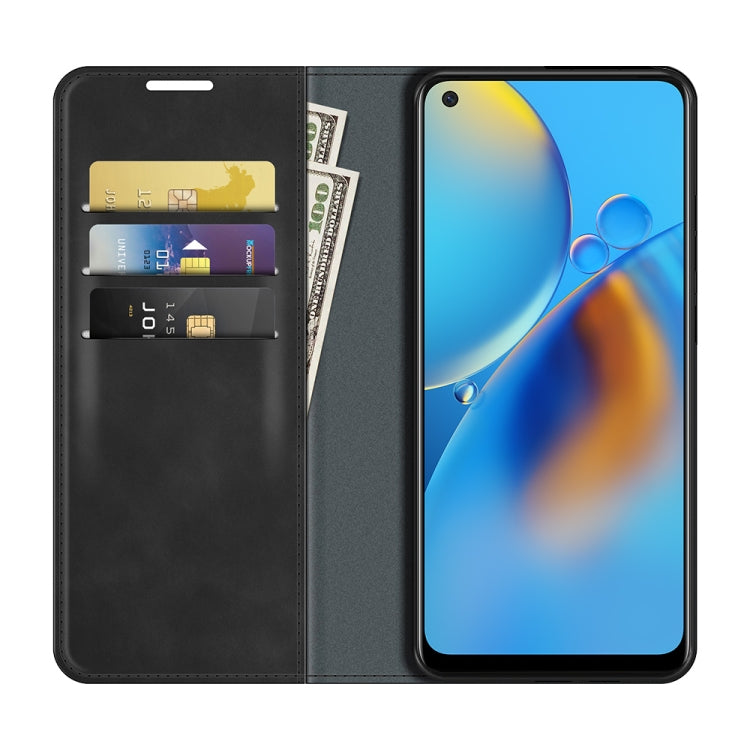 Dark blue leather folio case with card slots and magnetic cover flap