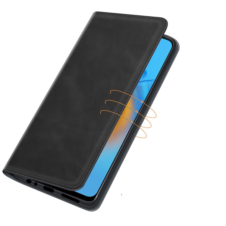 Black leather folio case with magnetic closure and built-in card slot panel