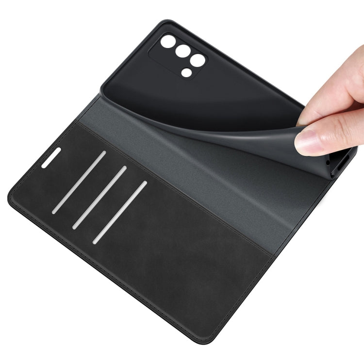 Black leather wallet phone case with three card slots and magnetic inner flap