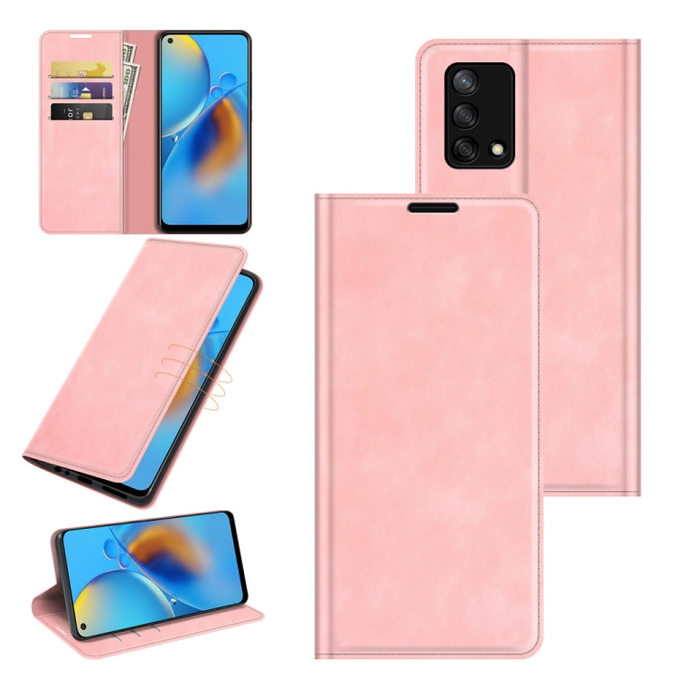 Pink leather folio phone case with card slots, magnetic closure, and phone stand