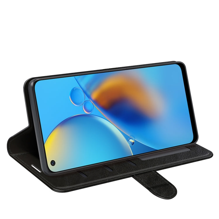 Black textured flip wallet phone case with stand for viewing phone screen