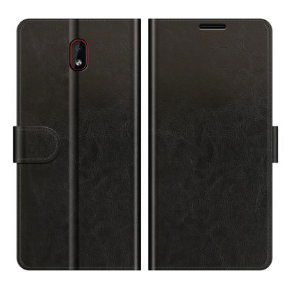 Black textured wallet flip phone case with camera cutout and front protective cover