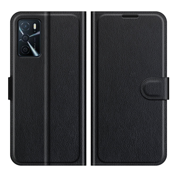 Black litchi-texture flip wallet case with magnetic closure and card holder