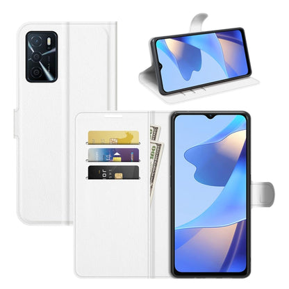 White litchi-texture flip wallet case with card slots and fold-out stand