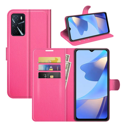 Rose litchi-texture flip phone case with card slots and holder, phone shown inside
