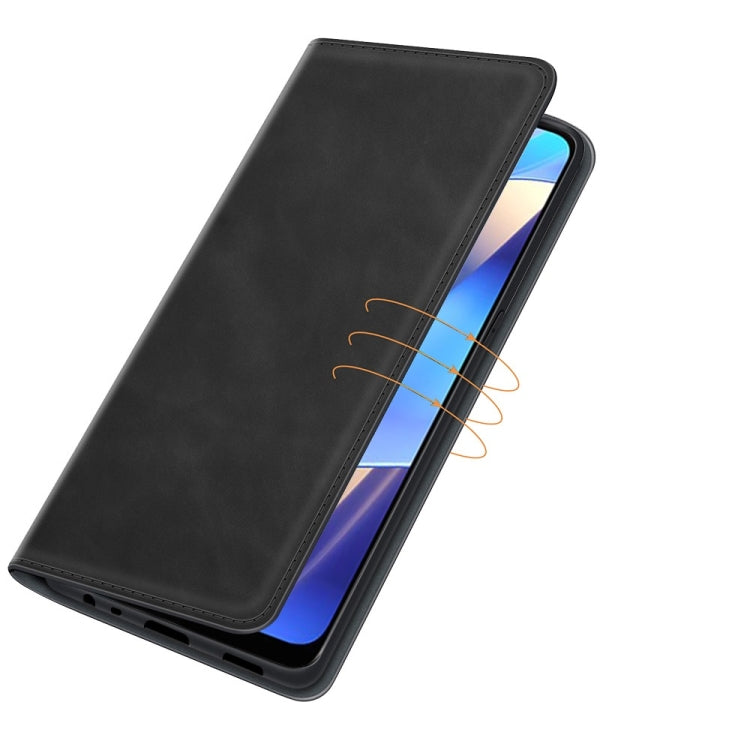 Black leather folio phone case with magnetic closure and card slots detail