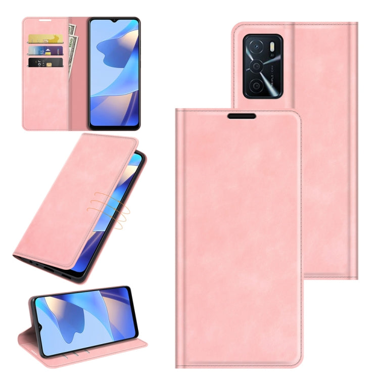 Pink leather folio phone case with magnetic closure, card slots, and stand holder