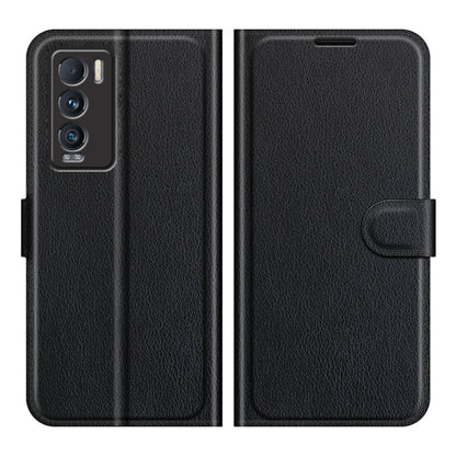 Black textured flip phone case with magnetic flap and side card pocket