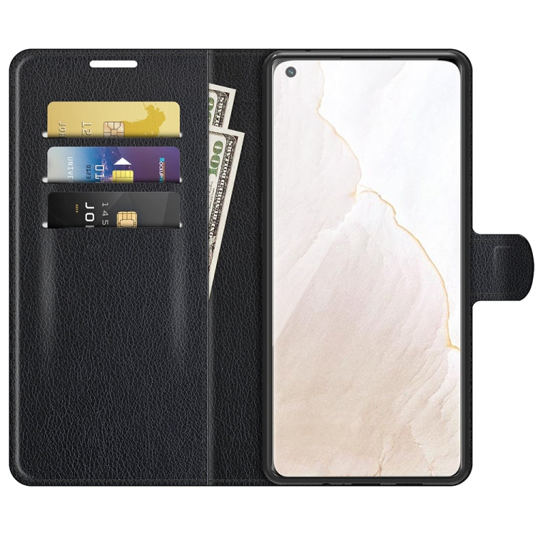 Black flip phone wallet case with card slots and viewing stand