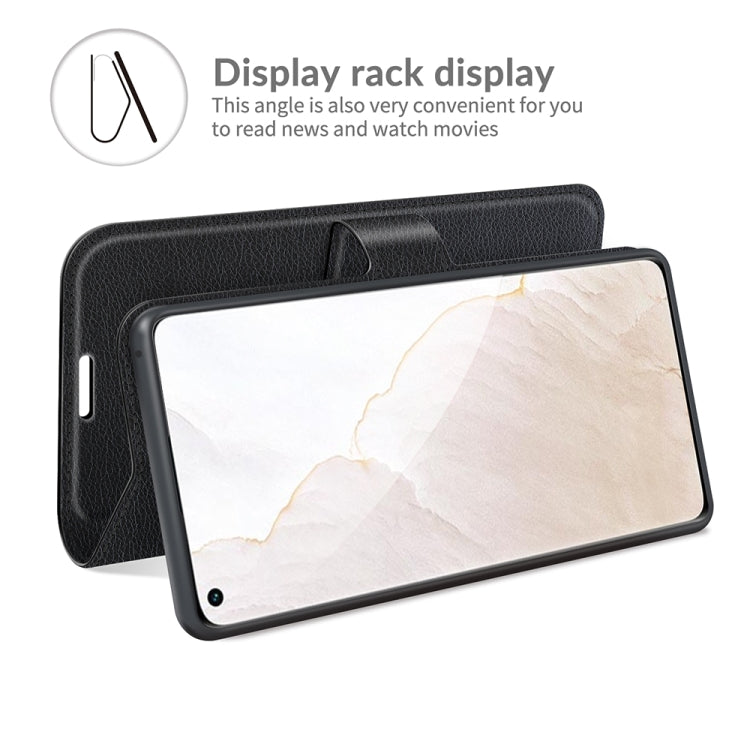 Black litchi-texture flip phone case with front stand and card slots