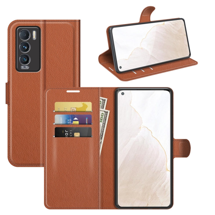 Brown litchi-texture flip phone wallet case with card slots and stand