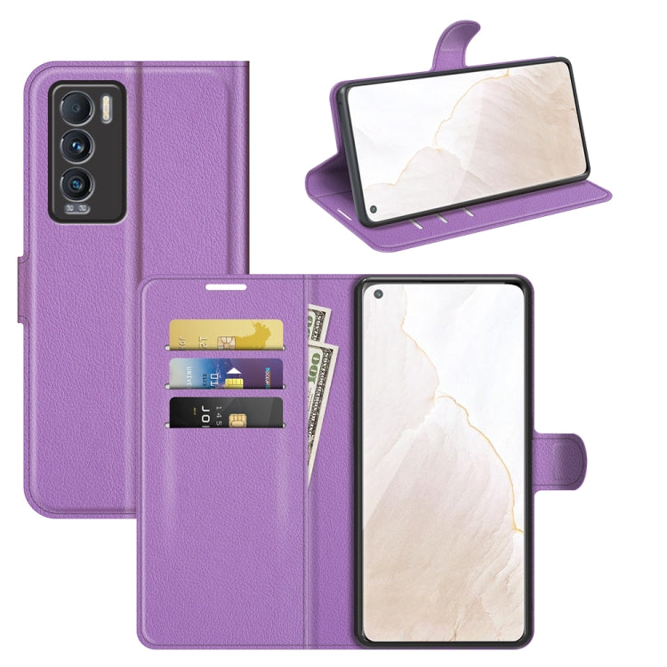 Purple litchi-texture flip phone case with card slots and stand