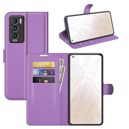Purple litchi-texture flip phone case with card slots and stand