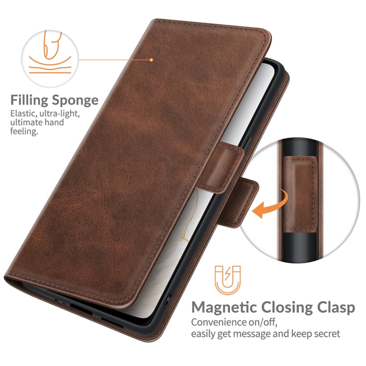 Brown leather flip phone case with magnetic closing clasp and secure phone fit