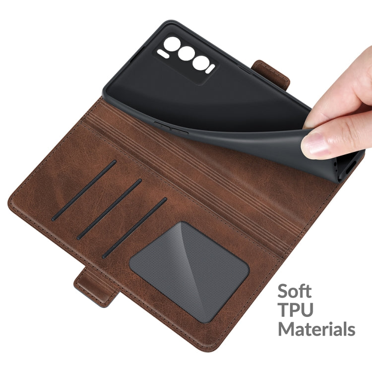 Brown leather flip wallet case with card slots and soft TPU inner for protection