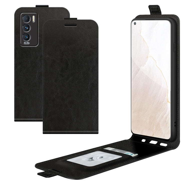Black vertical flip leather phone case with card slots; phone and kickstand shown.