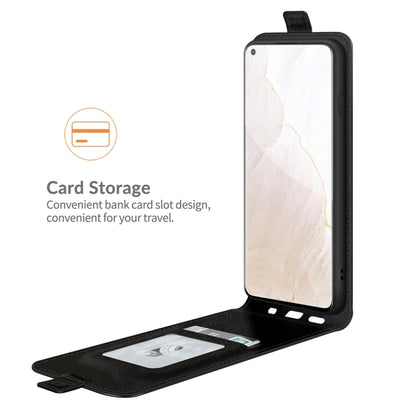 Black flip phone case with card storage; phone open with front facing outward.
