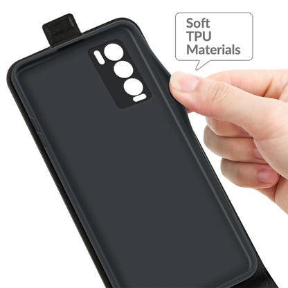 Black phone case with soft TPU back, camera cutout, held by a hand.