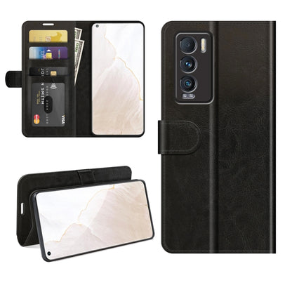 Black flip wallet phone case with card slots and magnetic holder for screen protection