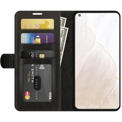 Black flip wallet phone case with interior card slots and screen cover