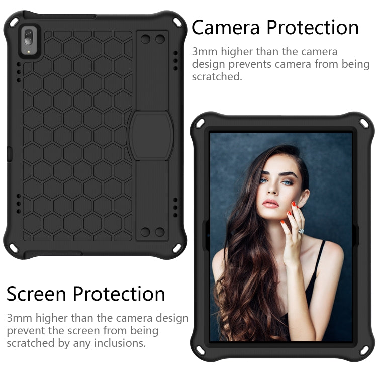 Black honeycomb tablet protective shell case with shoulder strap and camera cutout