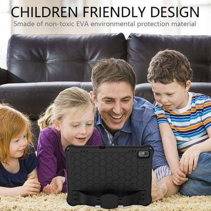 Black honeycomb tablet protective case with integrated stand and shoulder strap