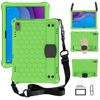 Tablet protective shell with honeycomb texture and anti-fall strap, lime green with black