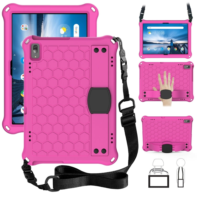 Honeycomb tablet protective shell with strap, pink with dark gray corner grip