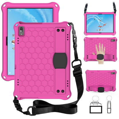 Tablet protective case with honeycomb pattern and strap, pink, with kickstand
