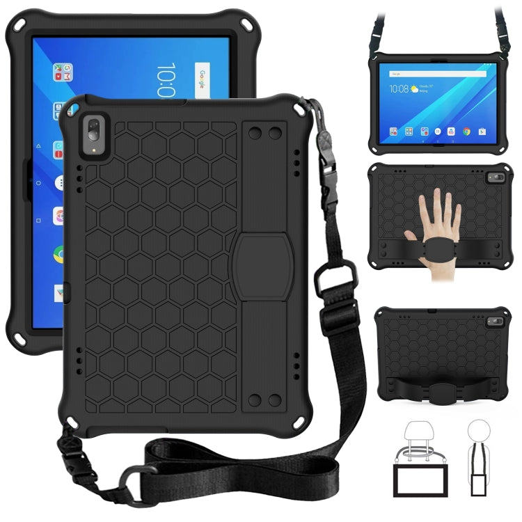 Tablet protective case with honeycomb pattern and strap, dark/black, with kickstand
