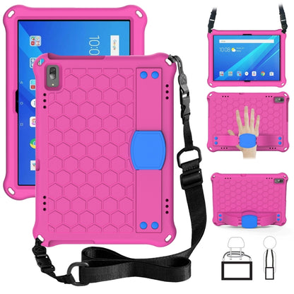 Tablet protective case with honeycomb pattern and strap, magenta/pink, with kickstand