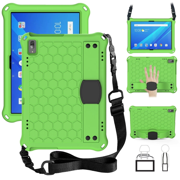 Tablet protective case with honeycomb pattern and strap, green, with kickstand