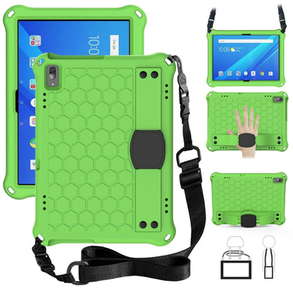 Tablet protective case with honeycomb pattern and strap, green, with kickstand