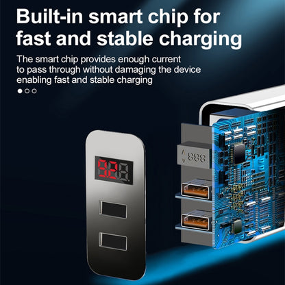 F002C QC3.0 USB + USB 2.0 LED Digital Display Fast Charger with USB to Type-C Data Cable, UK Plug, UK Plug +  Type-C Cable