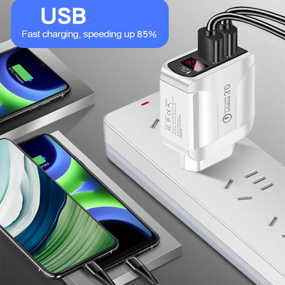 F002C QC3.0 USB + USB 2.0 LED Digital Display Fast Charger with USB to Type-C Data Cable, UK Plug, UK Plug +  Type-C Cable