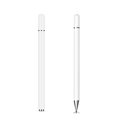 White touch screen stylus, slim barrel and pointed tip in two side views