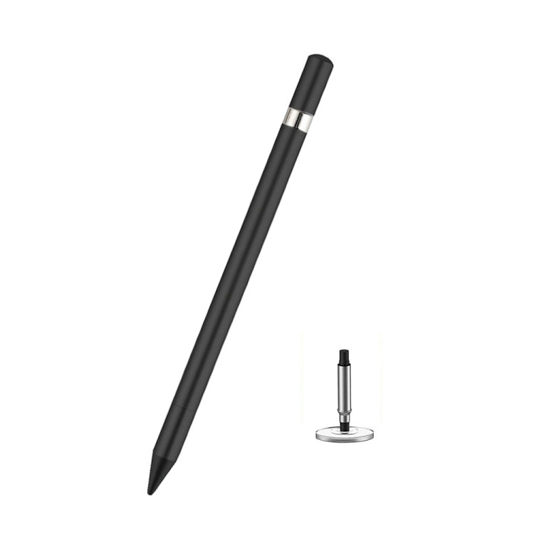 Black capacitive touch screen stylus pen with pointed tip and metal collar