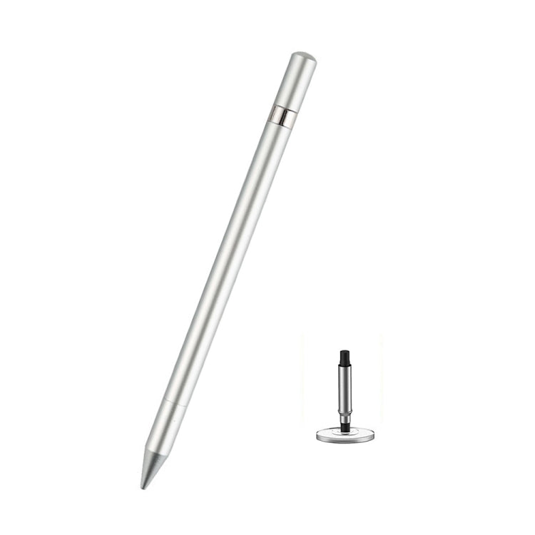 Silver capacitive touch screen stylus pen with pointed tip and metal collar