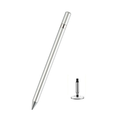 Silver capacitive touch screen stylus pen with pointed tip and metal collar