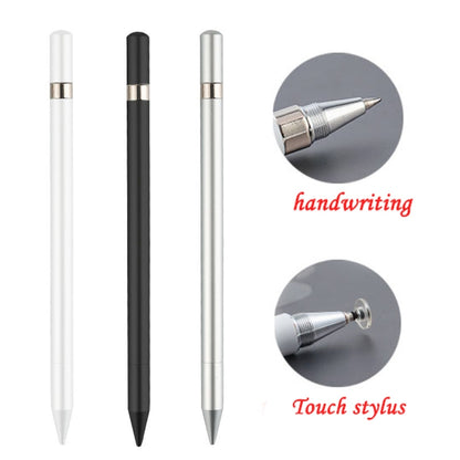 Capacitive stylus pens in white, black, and silver with close-up metal tip