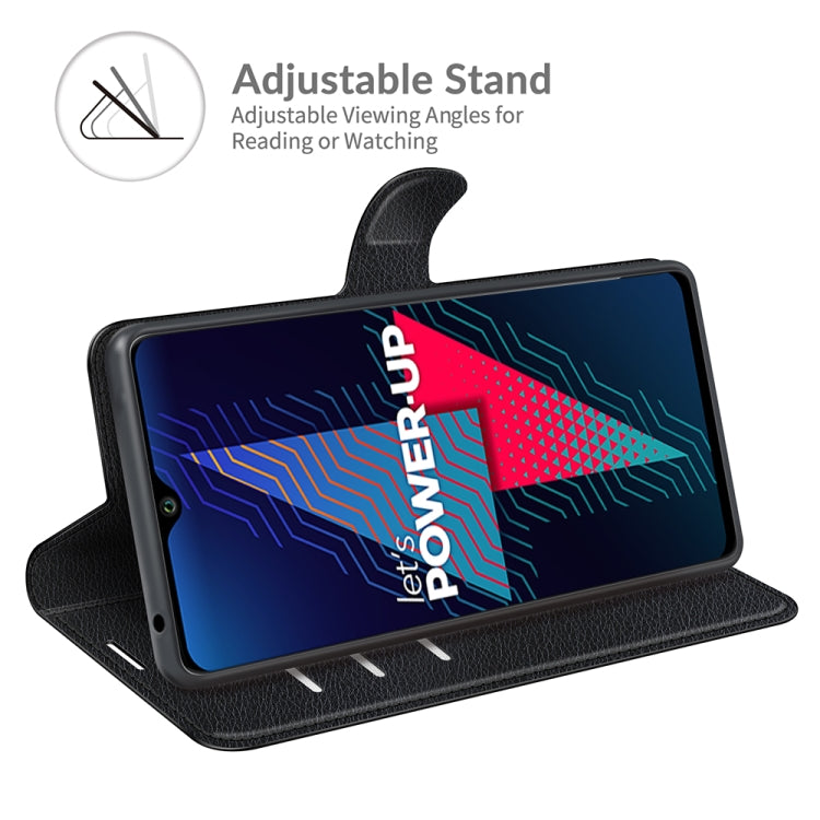 Black flip phone wallet case with adjustable stand for watching and reading