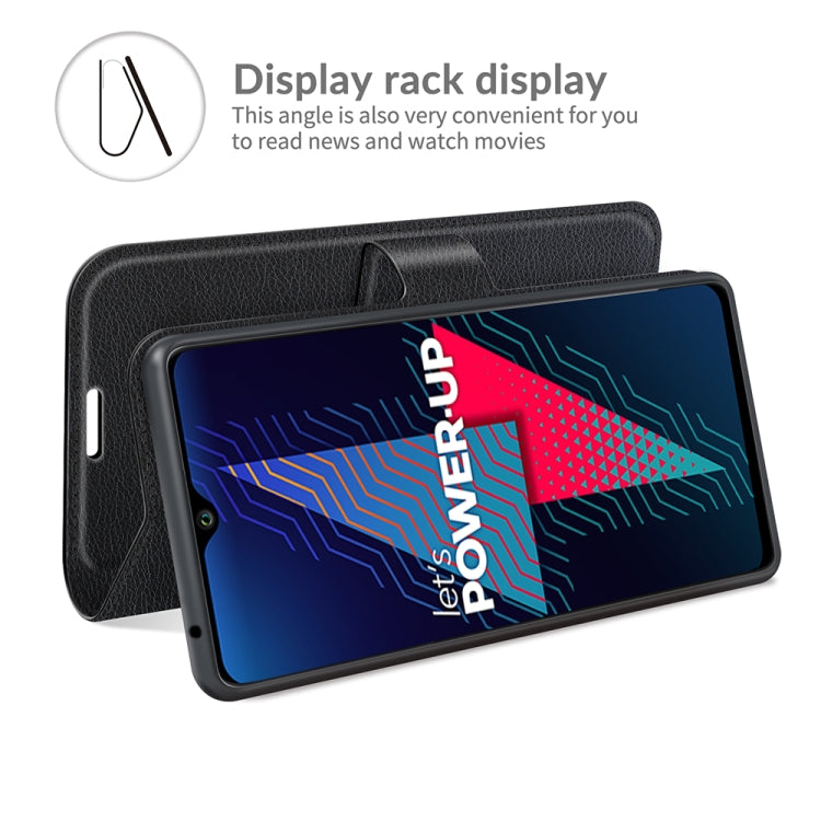 Black flip phone wallet case with card slot rack and viewing stand