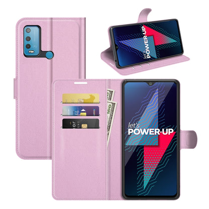 Pink-purple litchi-texture flip phone case with card slots and stand
