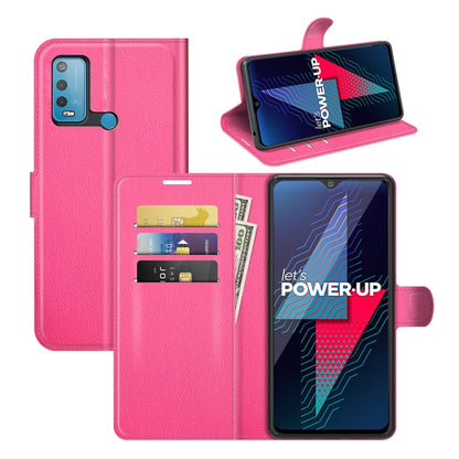 Hot pink litchi-texture flip phone case with card slots and stand